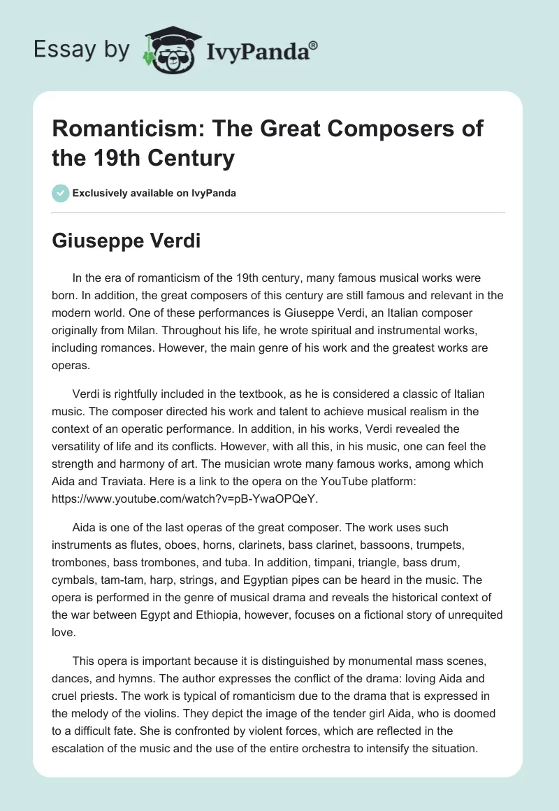 Romanticism: The Great Composers of the 19th Century. Page 1