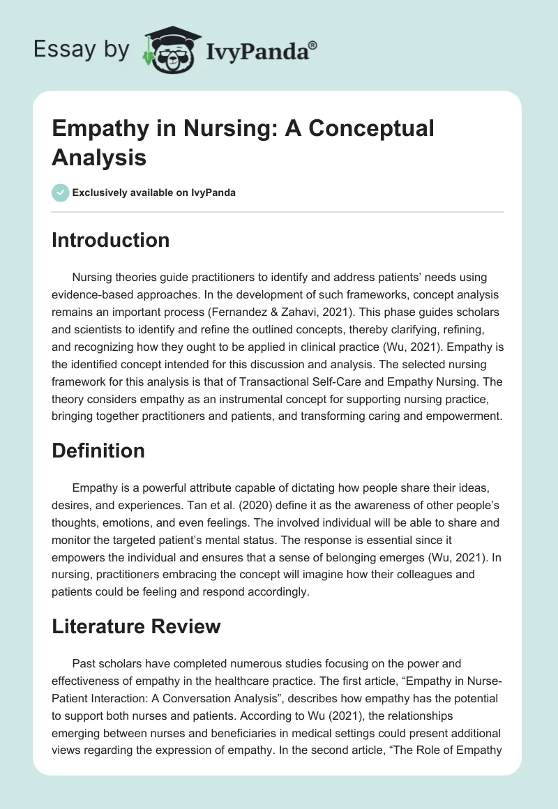 Empathy in Nursing: A Conceptual Analysis. Page 1