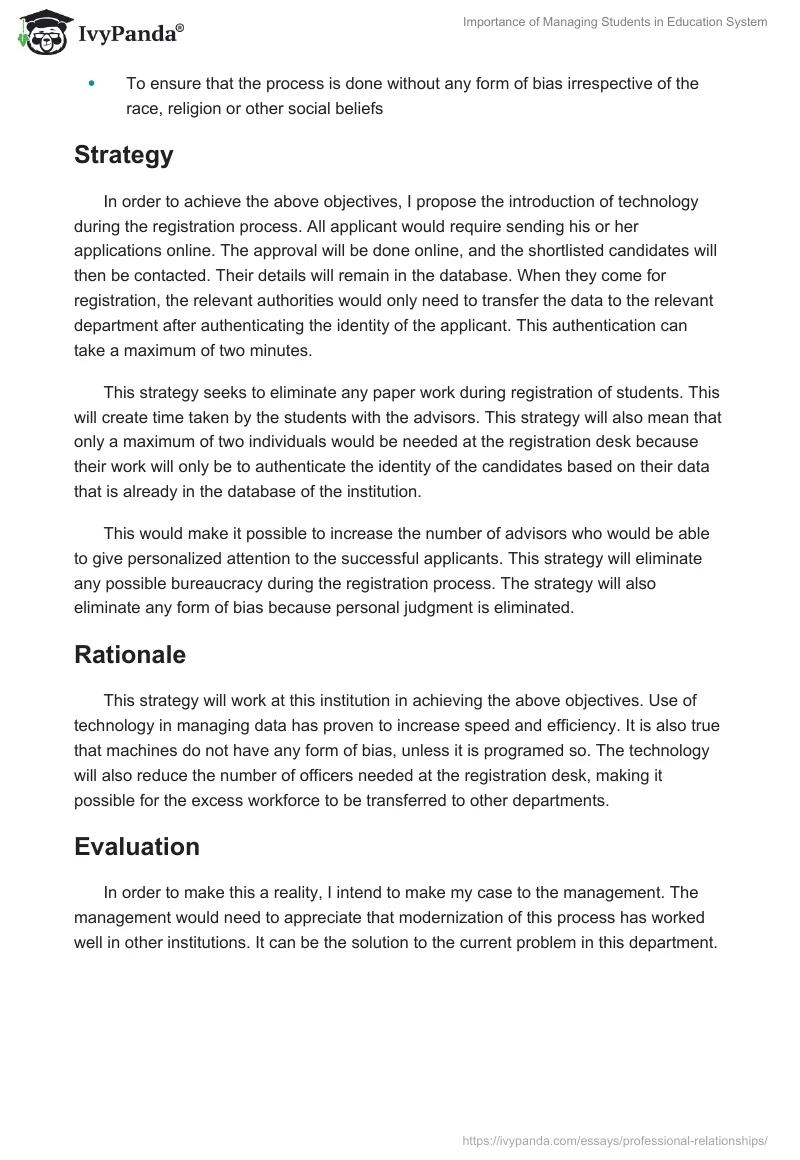 Importance of Managing Students in the Education System. Page 2