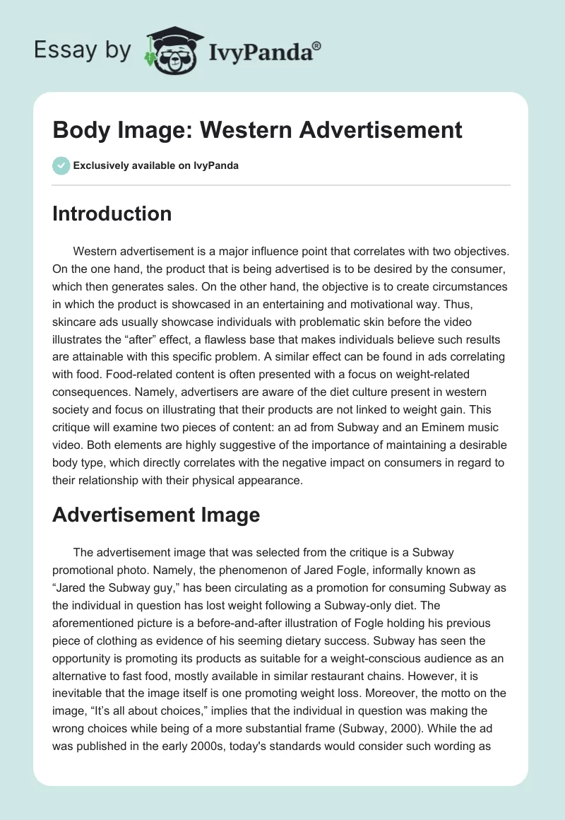 Body Image: Western Advertisement. Page 1