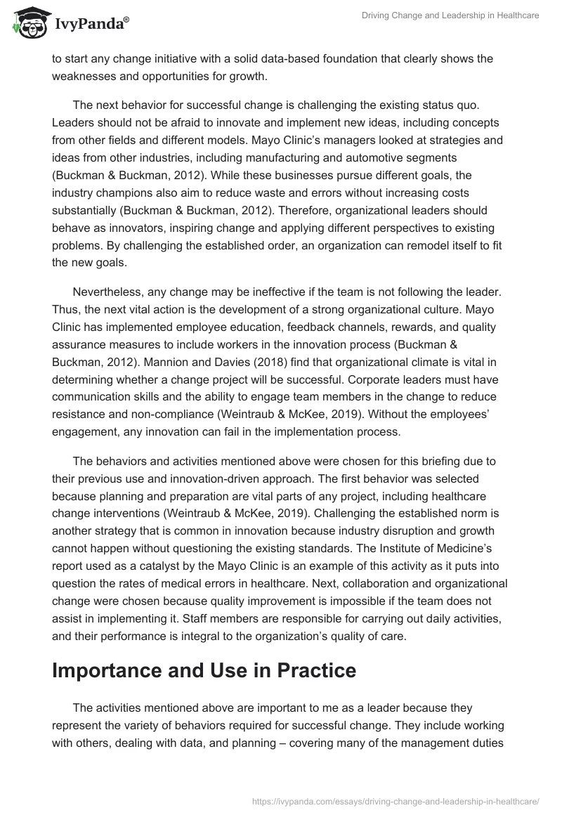 Driving Change and Leadership in Healthcare. Page 2