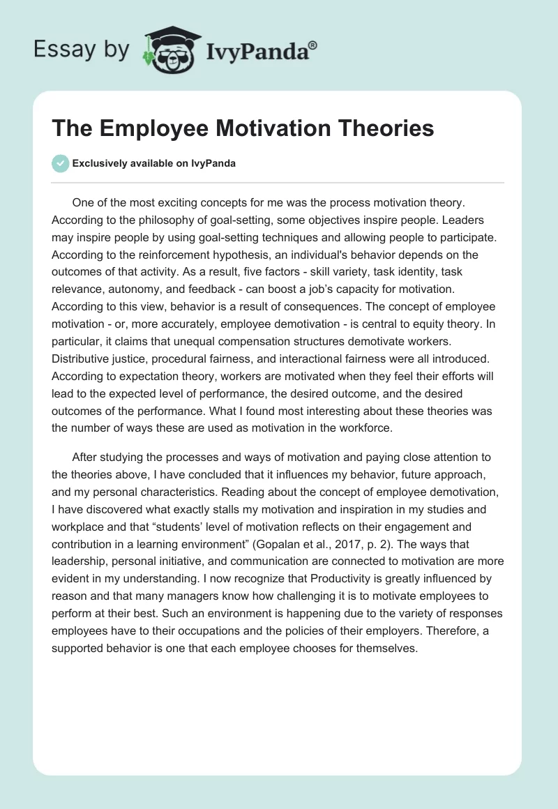 The Employee Motivation Theories. Page 1