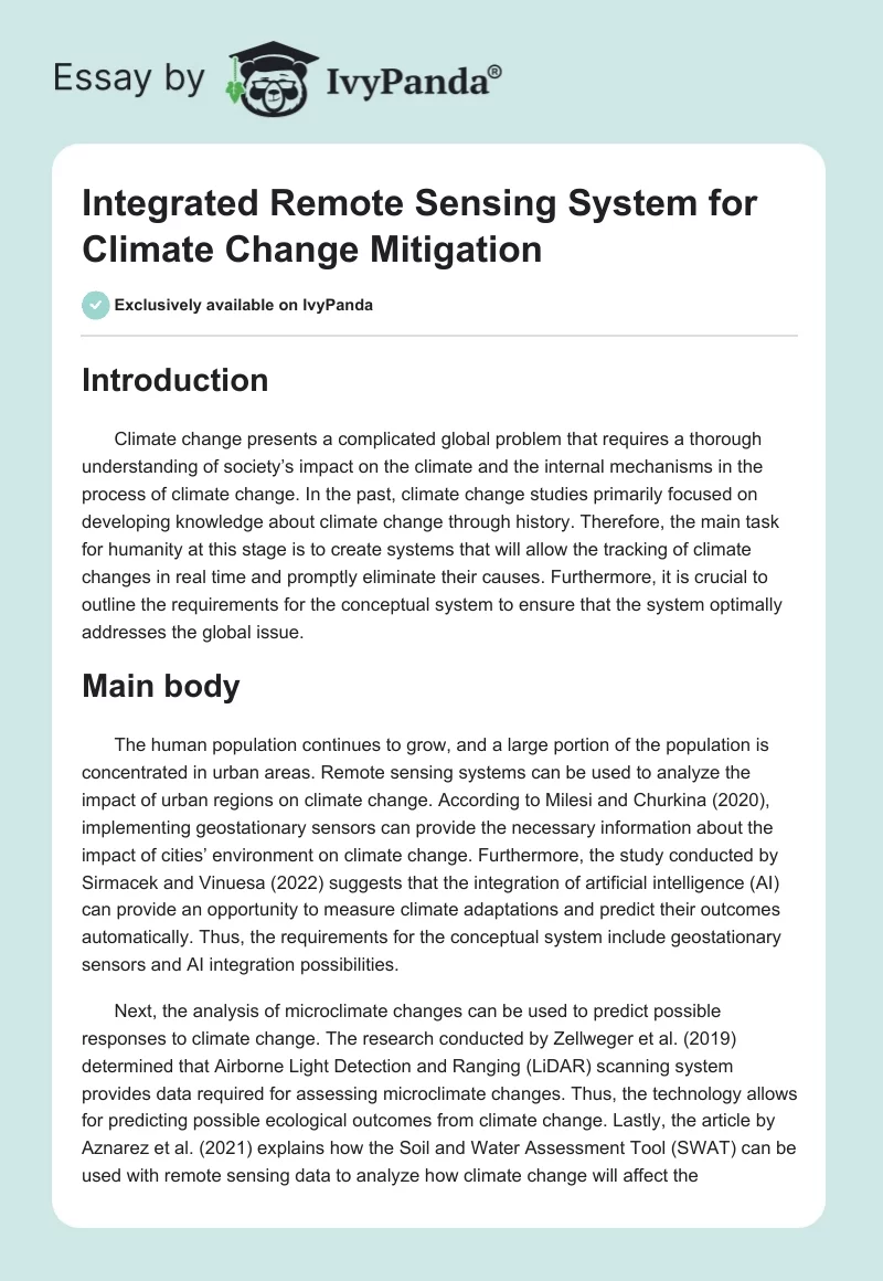 Integrated Remote Sensing System for Climate Change Mitigation. Page 1