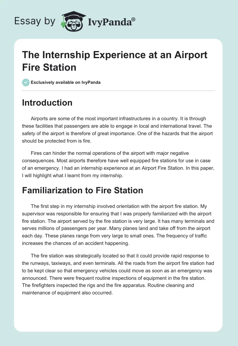 The Internship Experience at an Airport Fire Station. Page 1