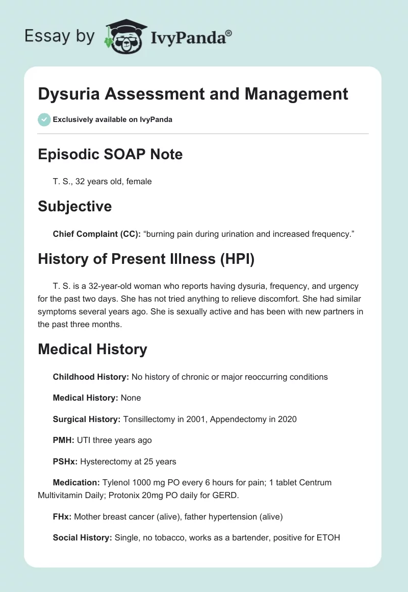 Dysuria Assessment and Management. Page 1