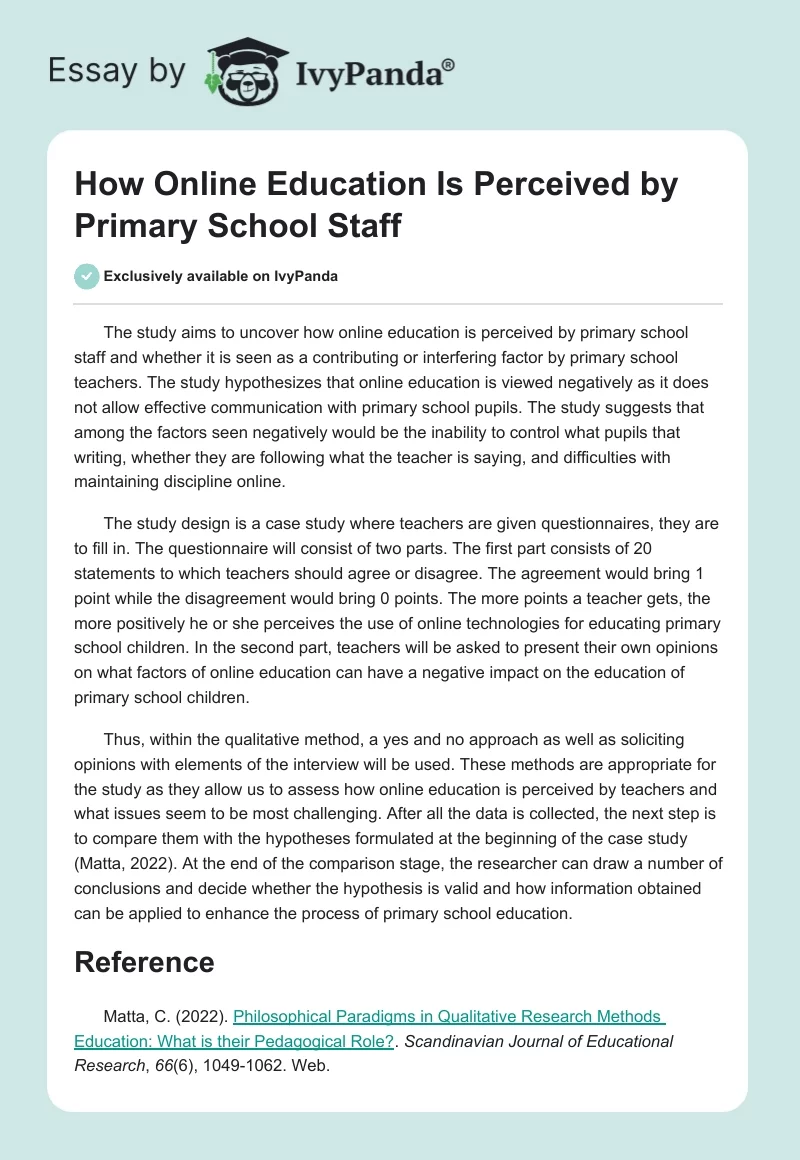 How Online Education Is Perceived by Primary School Staff. Page 1