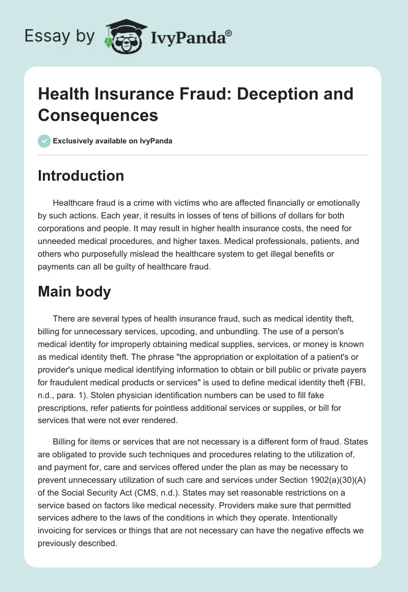 Health Insurance Fraud: Deception and Consequences. Page 1