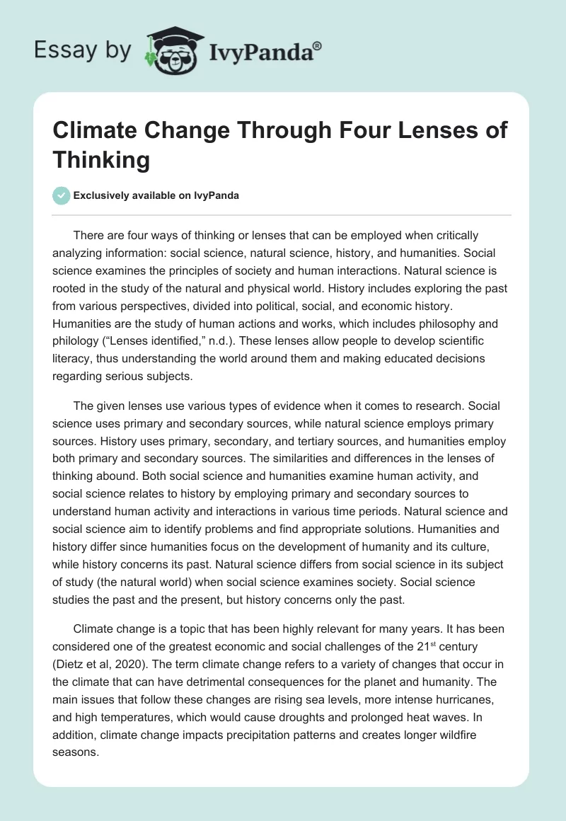 Climate Change Through Four Lenses of Thinking. Page 1