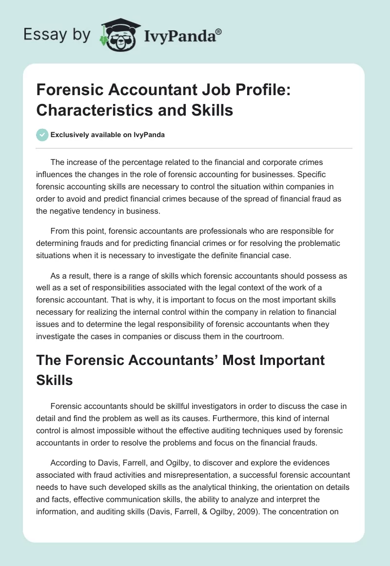 Forensic Accountant Job Profile: Characteristics and Skills. Page 1