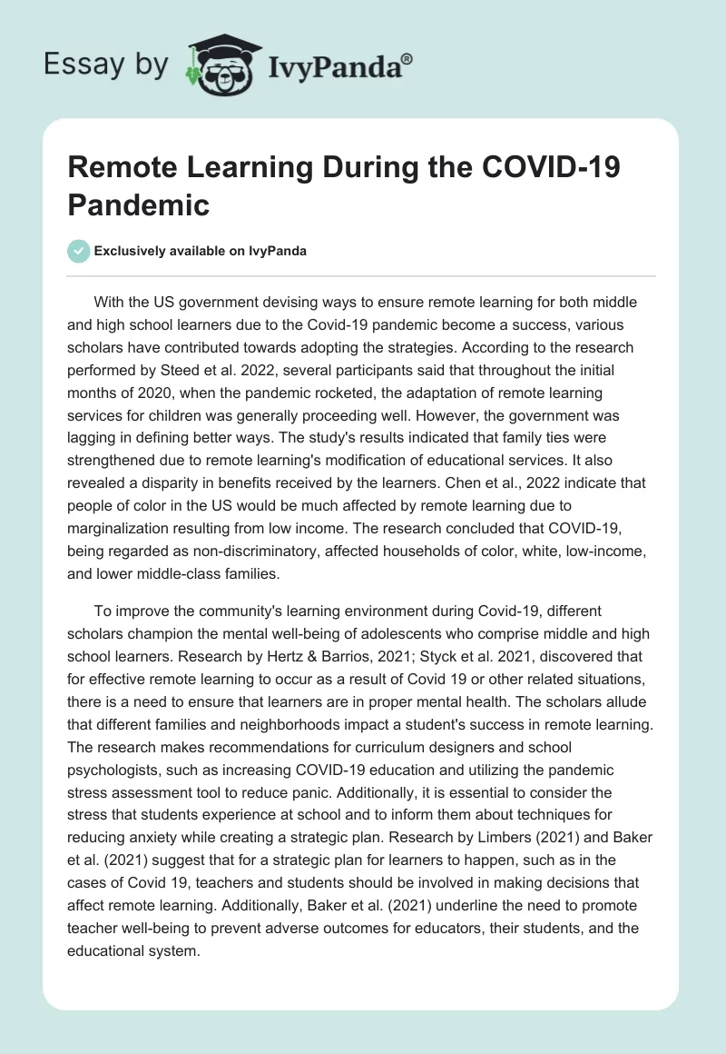 Remote Learning During the COVID-19 Pandemic. Page 1