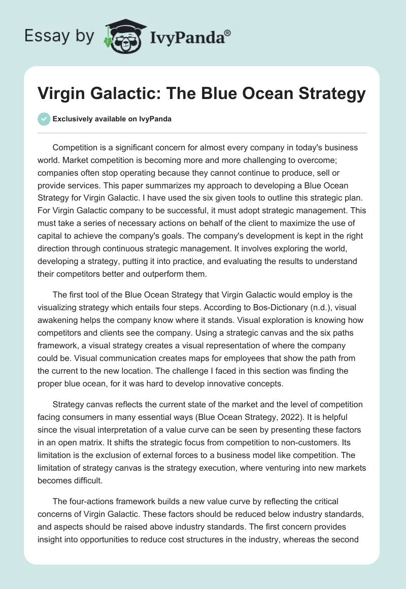Virgin Galactic: The Blue Ocean Strategy. Page 1