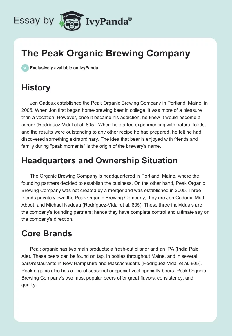 The Peak Organic Brewing Company. Page 1