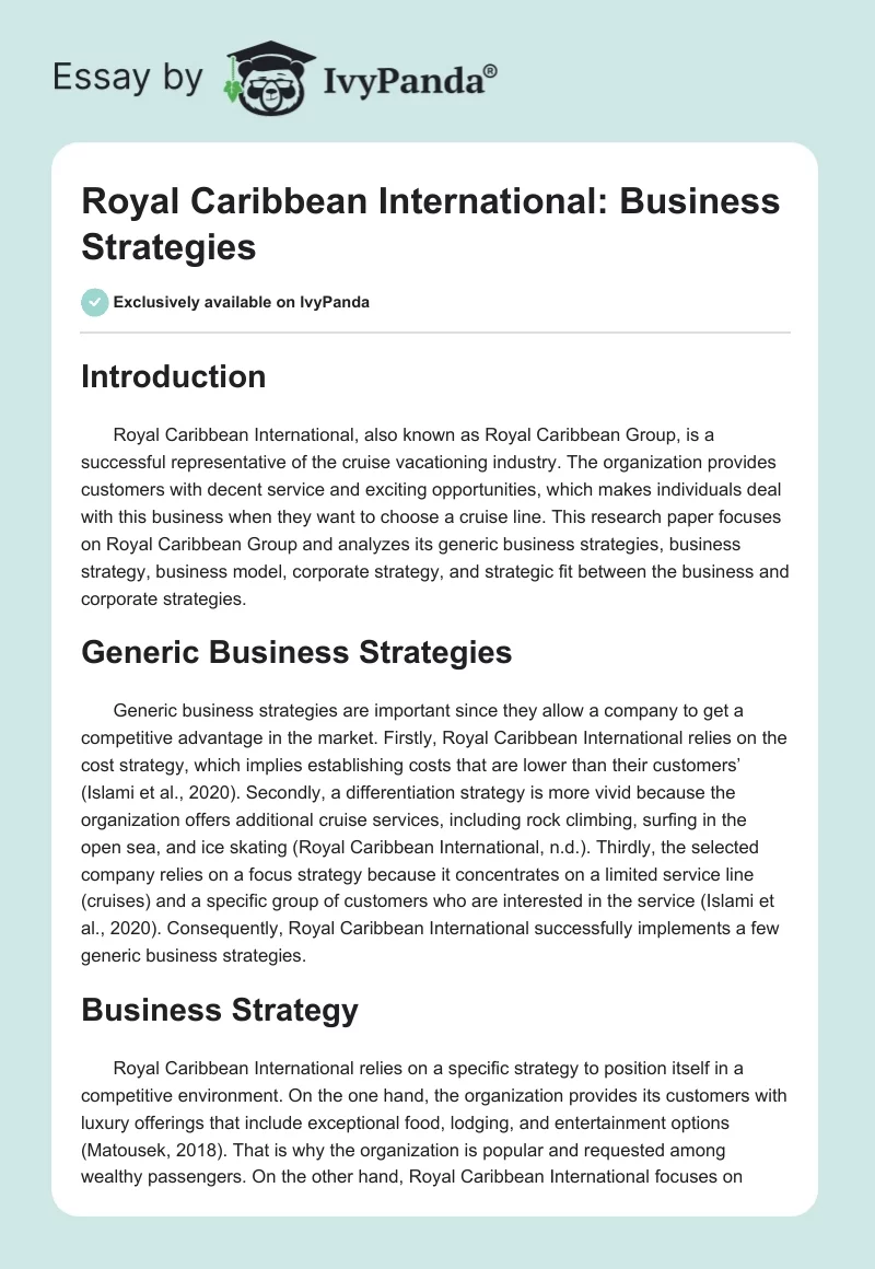 Royal Caribbean International: Business Strategies. Page 1