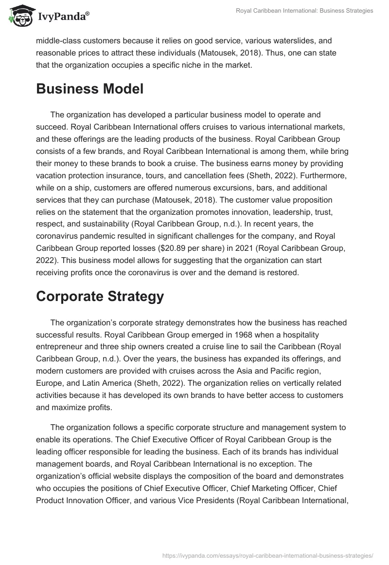 Royal Caribbean International: Business Strategies. Page 2