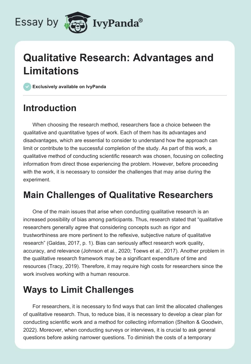 Qualitative Research: Advantages and Limitations. Page 1