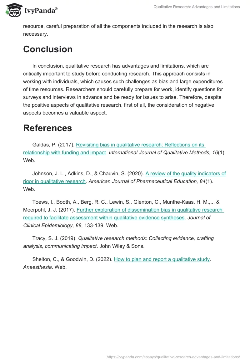 Qualitative Research: Advantages and Limitations. Page 2