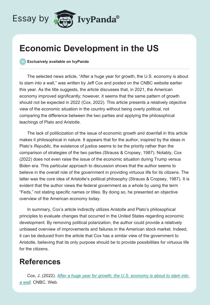 Economic Development in the US. Page 1