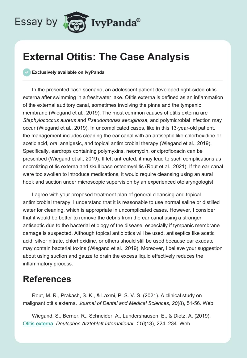 External Otitis: The Case Analysis. Page 1