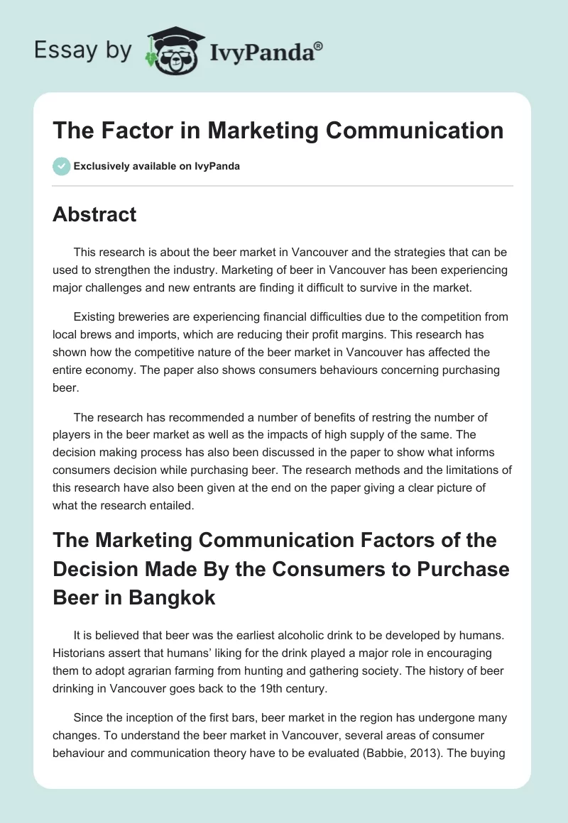 The Factor in Marketing Communication. Page 1