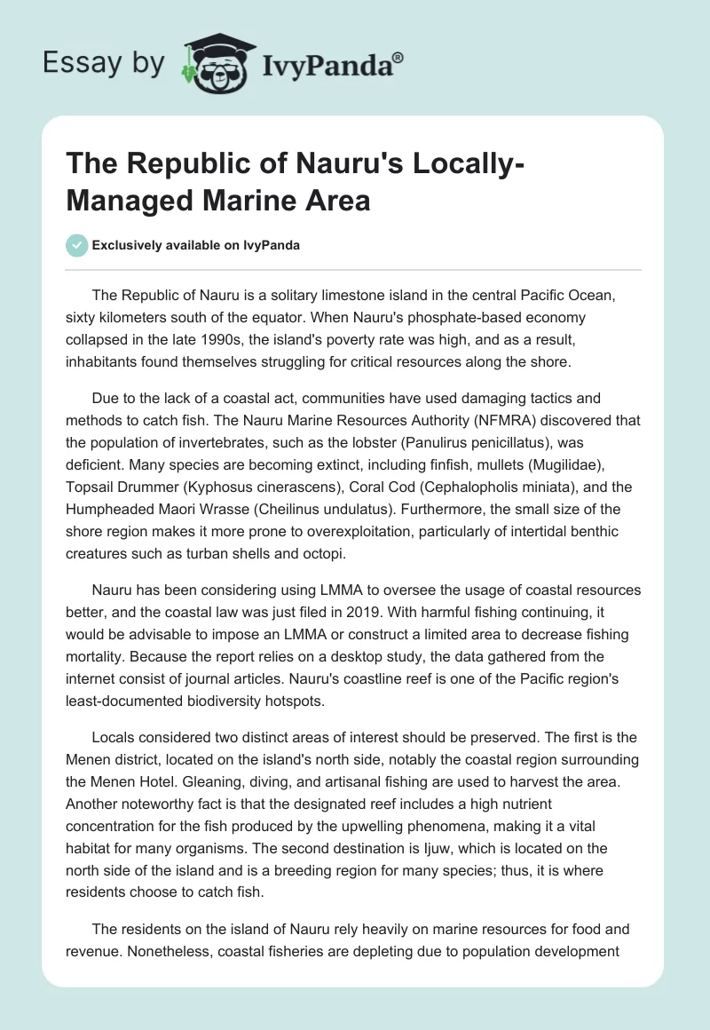 The Republic of Nauru's Locally-Managed Marine Area. Page 1