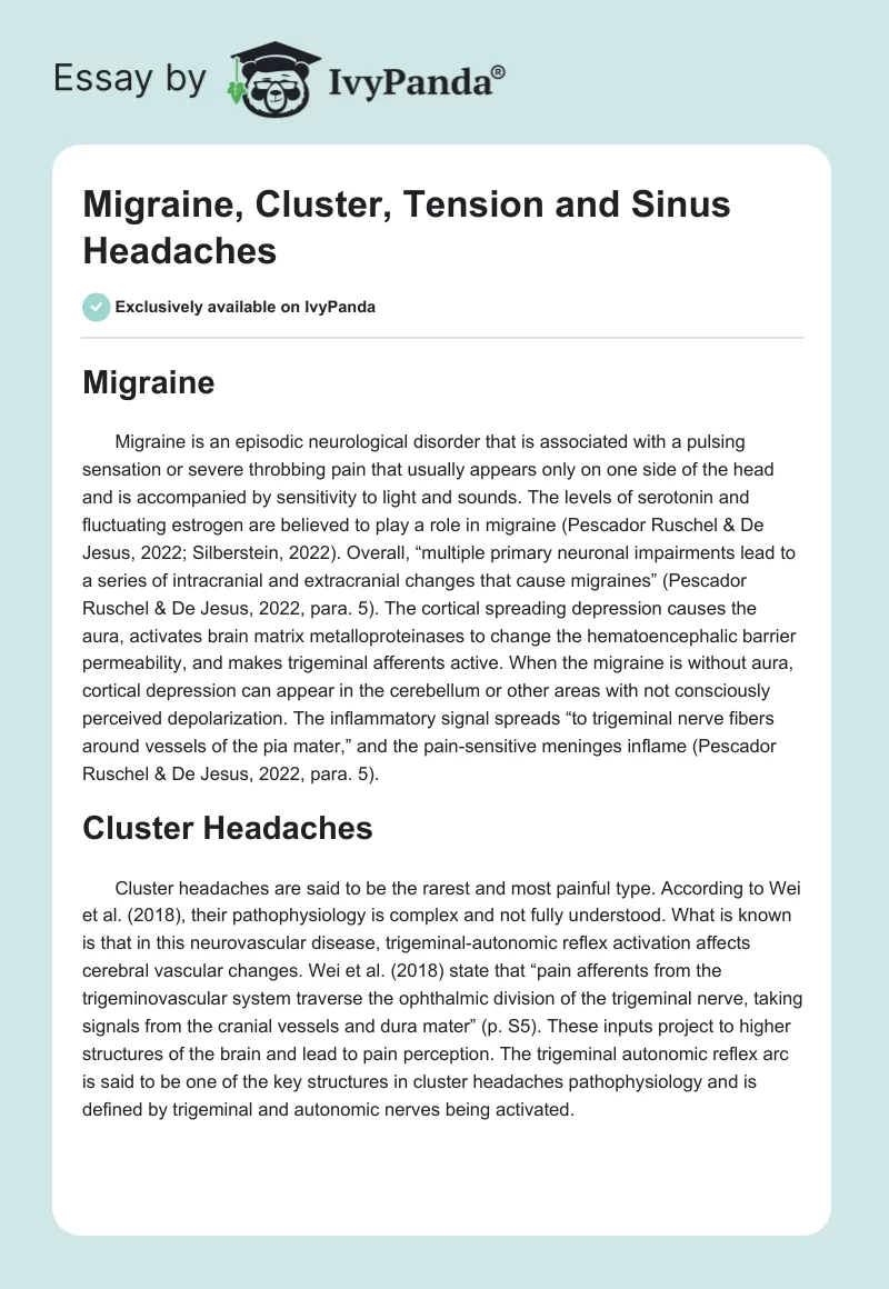 Migraine, Cluster, Tension and Sinus Headaches. Page 1