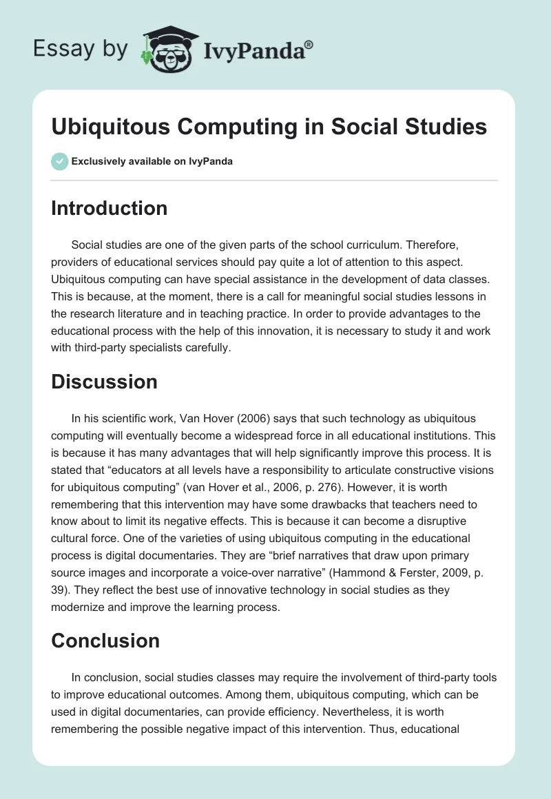 Ubiquitous Computing in Social Studies. Page 1