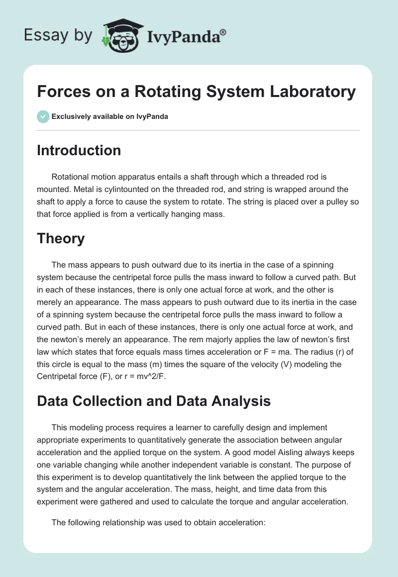 Forces on a Rotating System Laboratory. Page 1