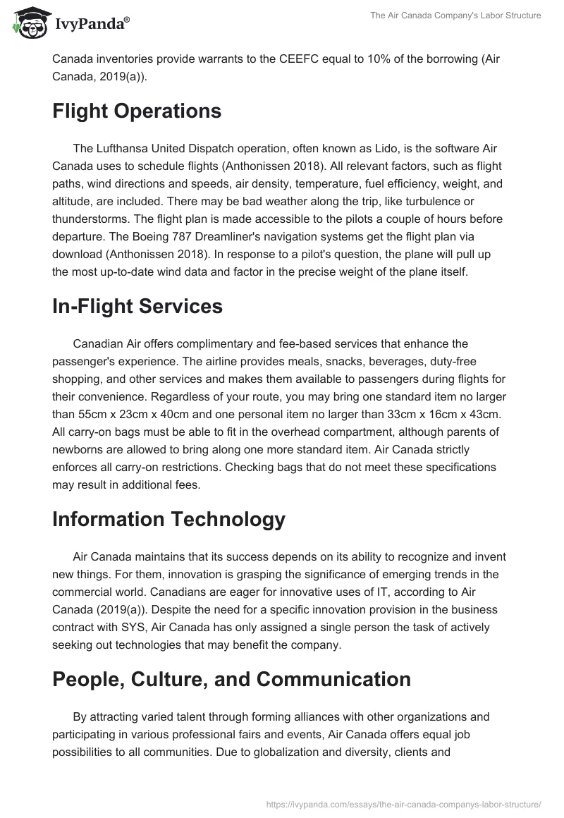 The Air Canada Company's Labor Structure. Page 2