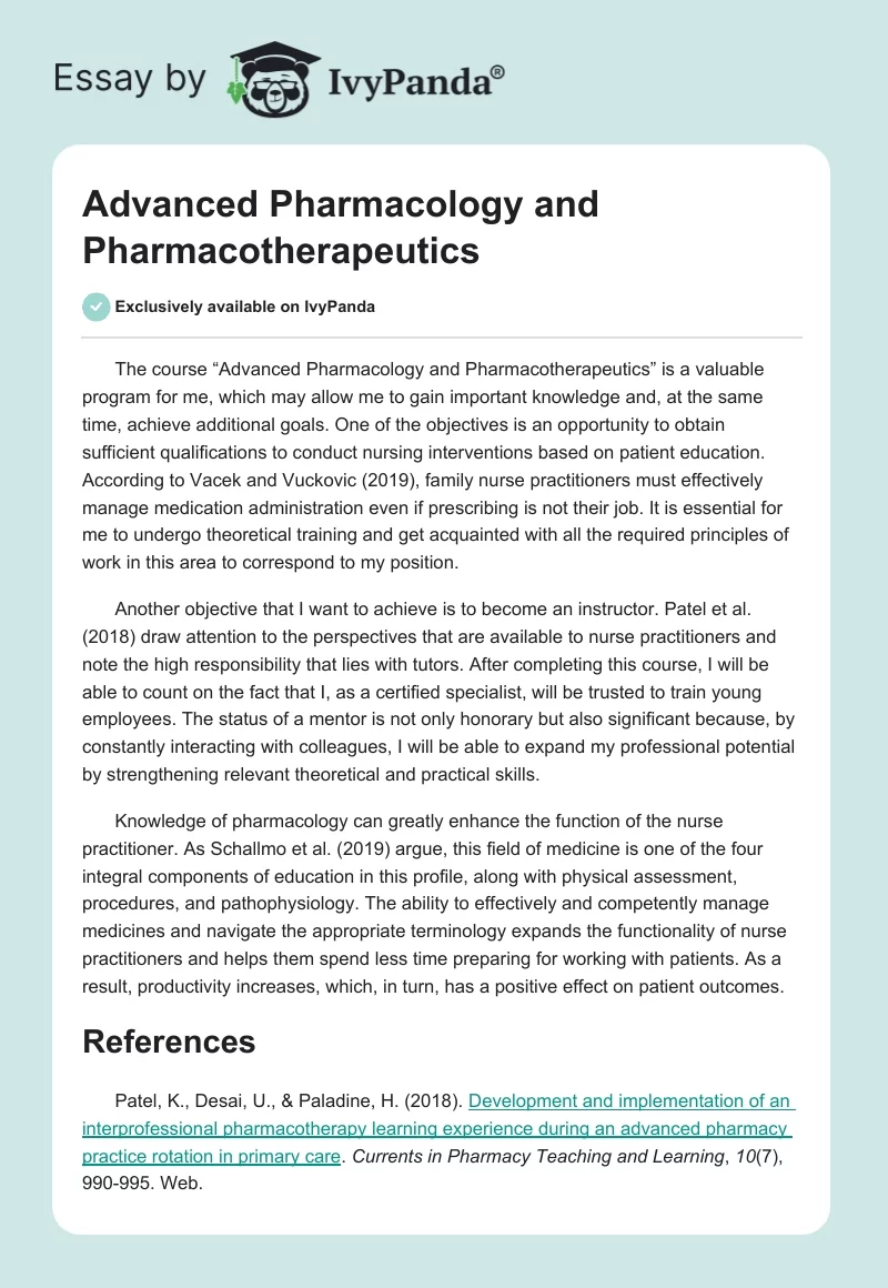Advanced Pharmacology and Pharmacotherapeutics. Page 1