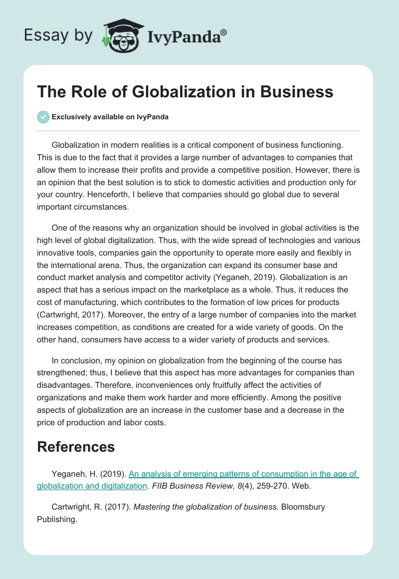 The Role of Globalization in Business. Page 1