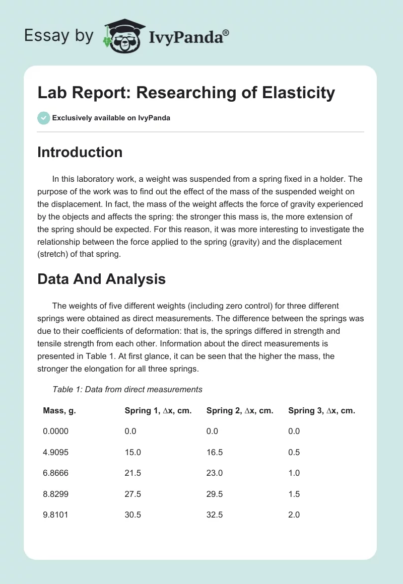 Lab Report: Researching of Elasticity. Page 1
