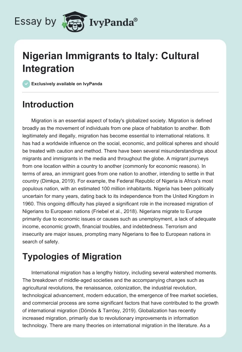 Nigerian Immigrants to Italy: Cultural Integration. Page 1