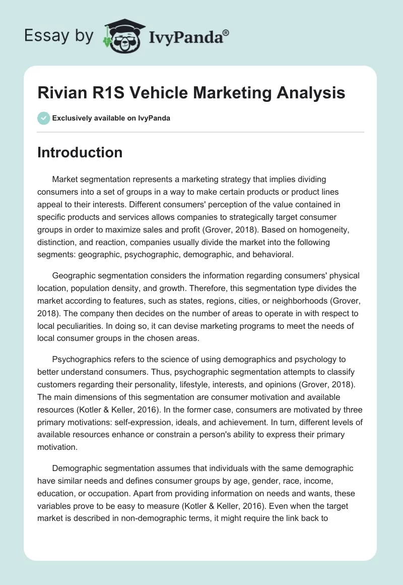 Rivian R1S Vehicle Marketing Analysis. Page 1