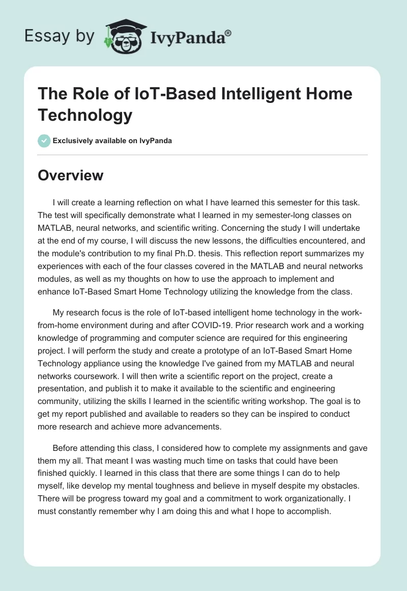 The Role of IoT-Based Intelligent Home Technology. Page 1