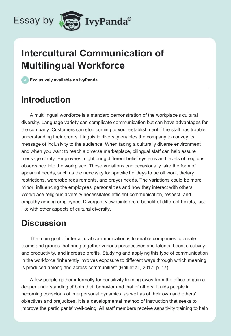 Intercultural Communication of Multilingual Workforce. Page 1