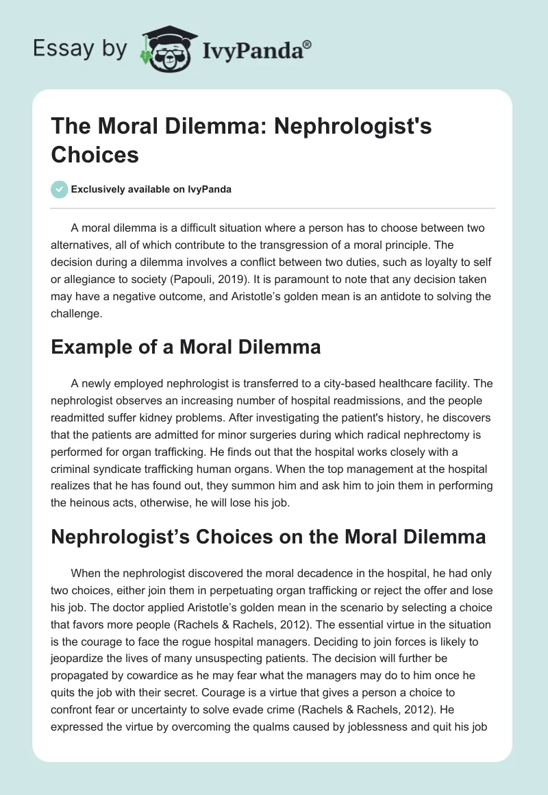 The Moral Dilemma: Nephrologist's Choices. Page 1