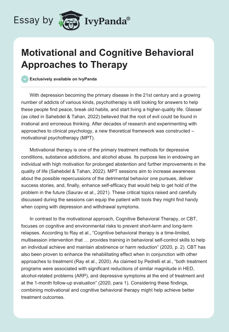 Motivational and Cognitive Behavioral Approaches to Therapy. Page 1