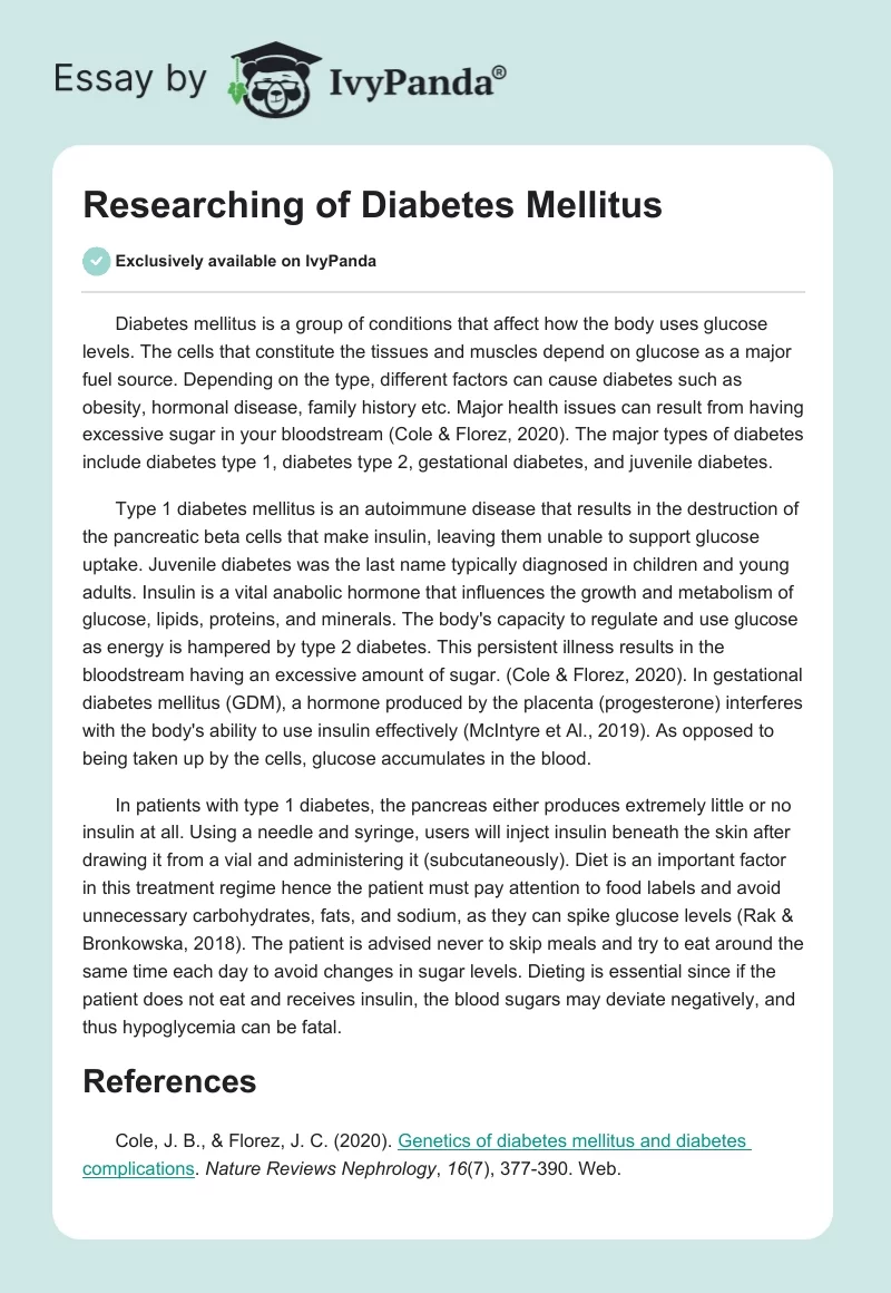 Researching of Diabetes Mellitus. Page 1