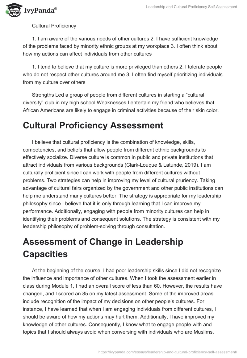Leadership and Cultural Proficiency Self-Assessment. Page 3