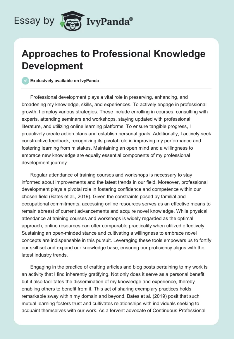 Approaches to Professional Knowledge Development. Page 1
