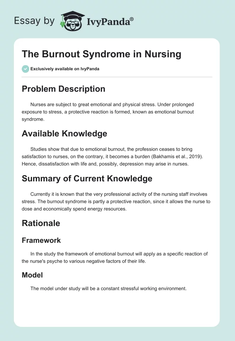 The Burnout Syndrome in Nursing. Page 1