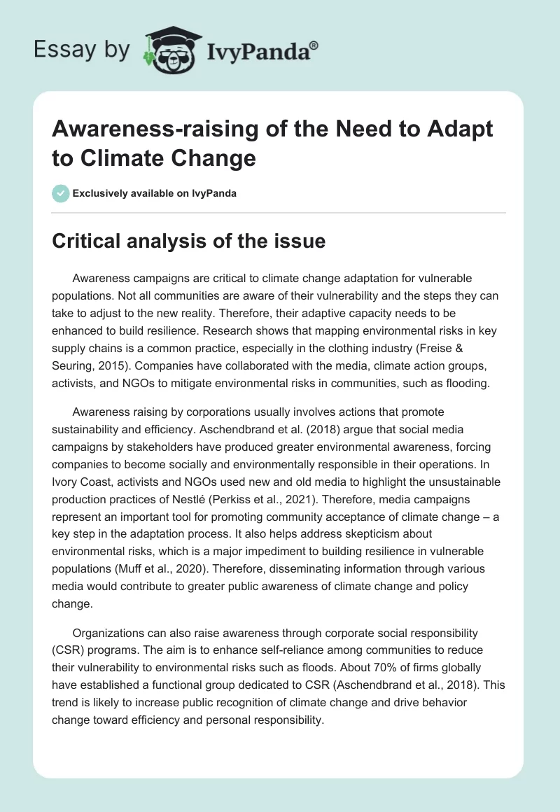 Awareness-raising of the Need to Adapt to Climate Change. Page 1