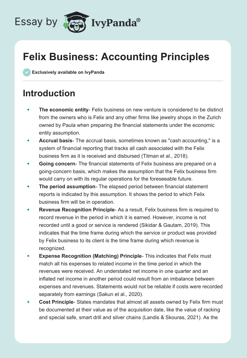 Felix Business: Accounting Principles. Page 1