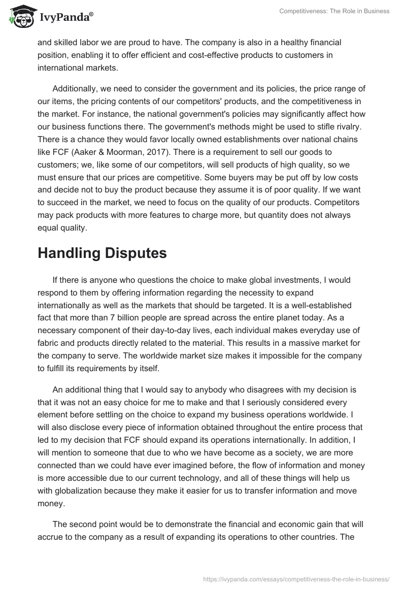 Competitiveness: The Role in Business. Page 2