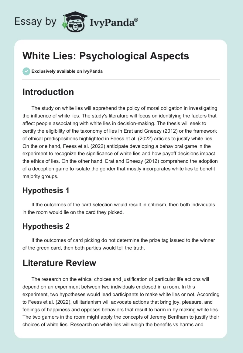 White Lies: Psychological Aspects. Page 1