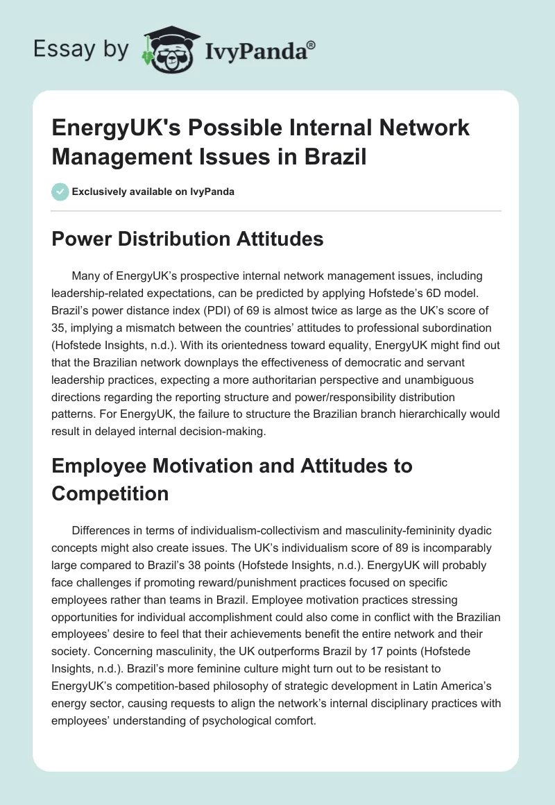 EnergyUK's Possible Internal Network Management Issues in Brazil. Page 1