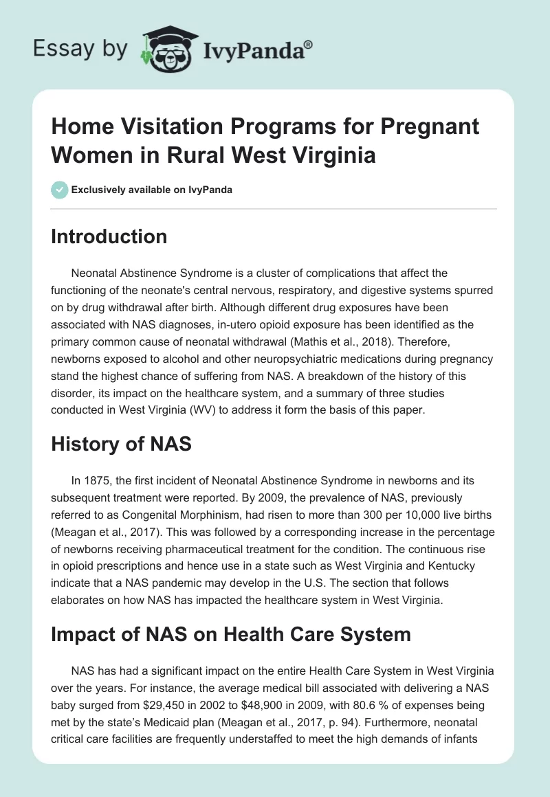 Home Visitation Programs for Pregnant Women in Rural West Virginia. Page 1