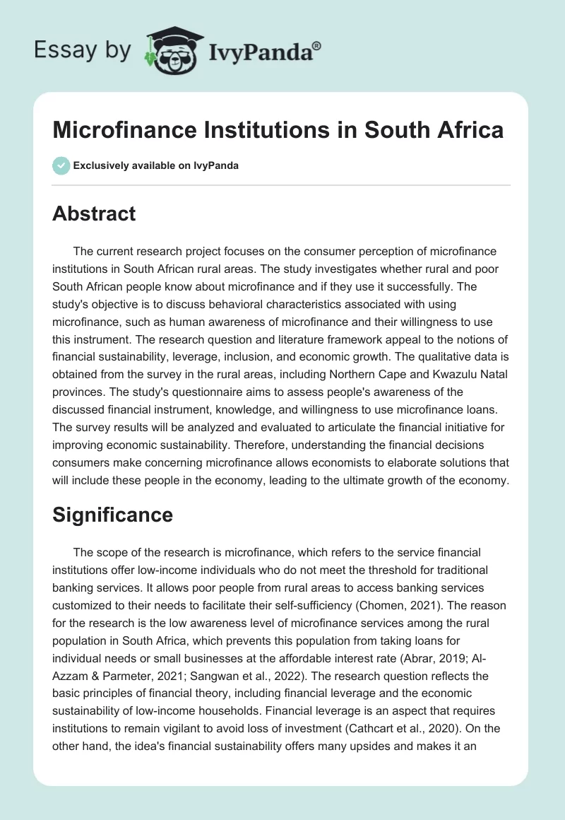 Microfinance Institutions in South Africa. Page 1