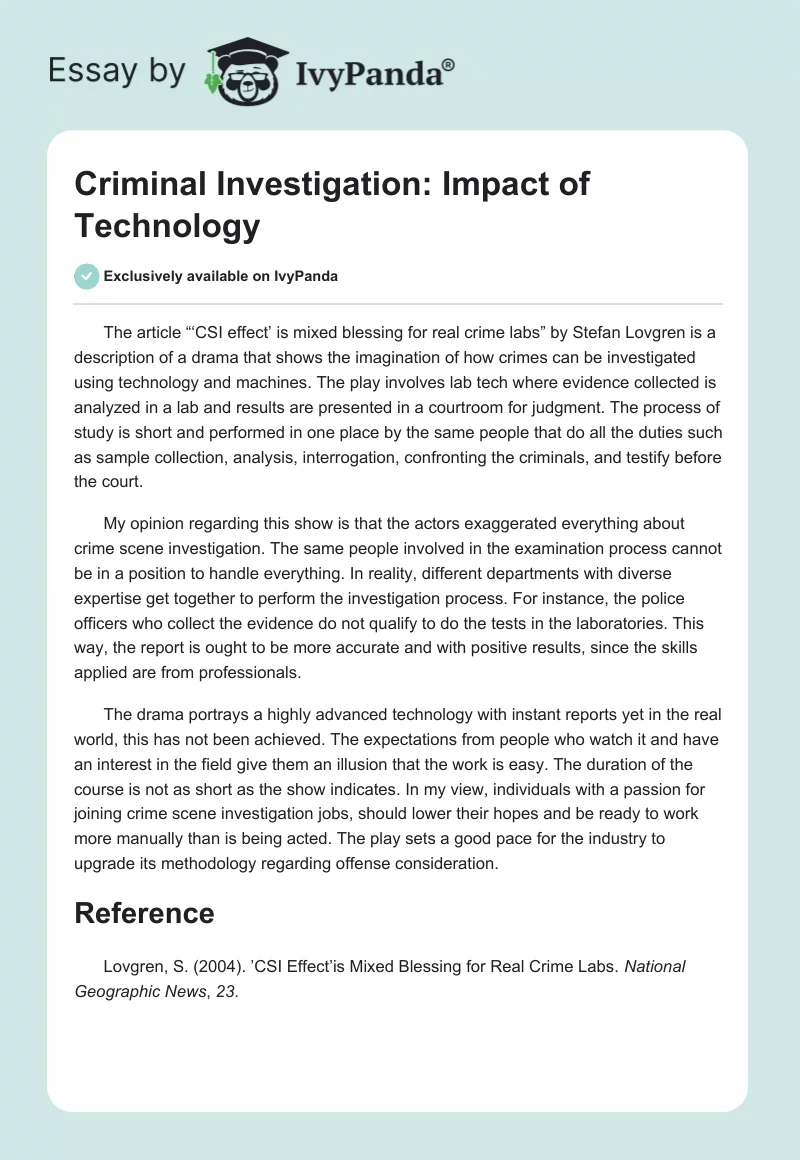 Criminal Investigation: Impact of Technology. Page 1