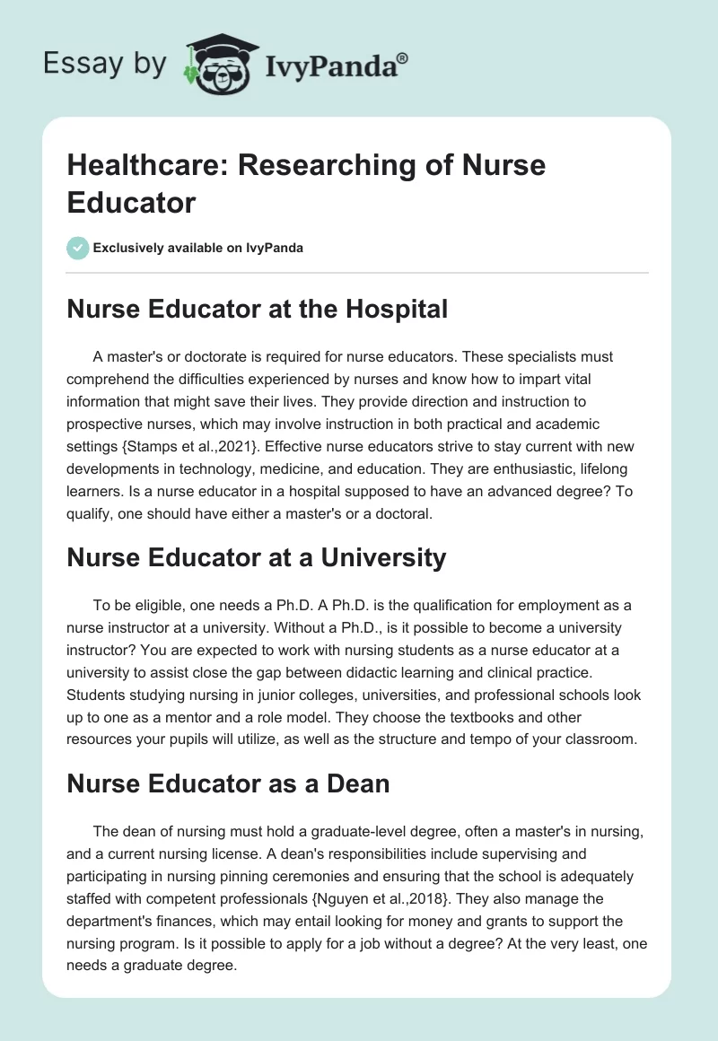 Healthcare: Researching of Nurse Educator. Page 1
